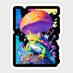 Mushroom land colorful toad lots of pretty colors soft color palette vintage tone Sticker